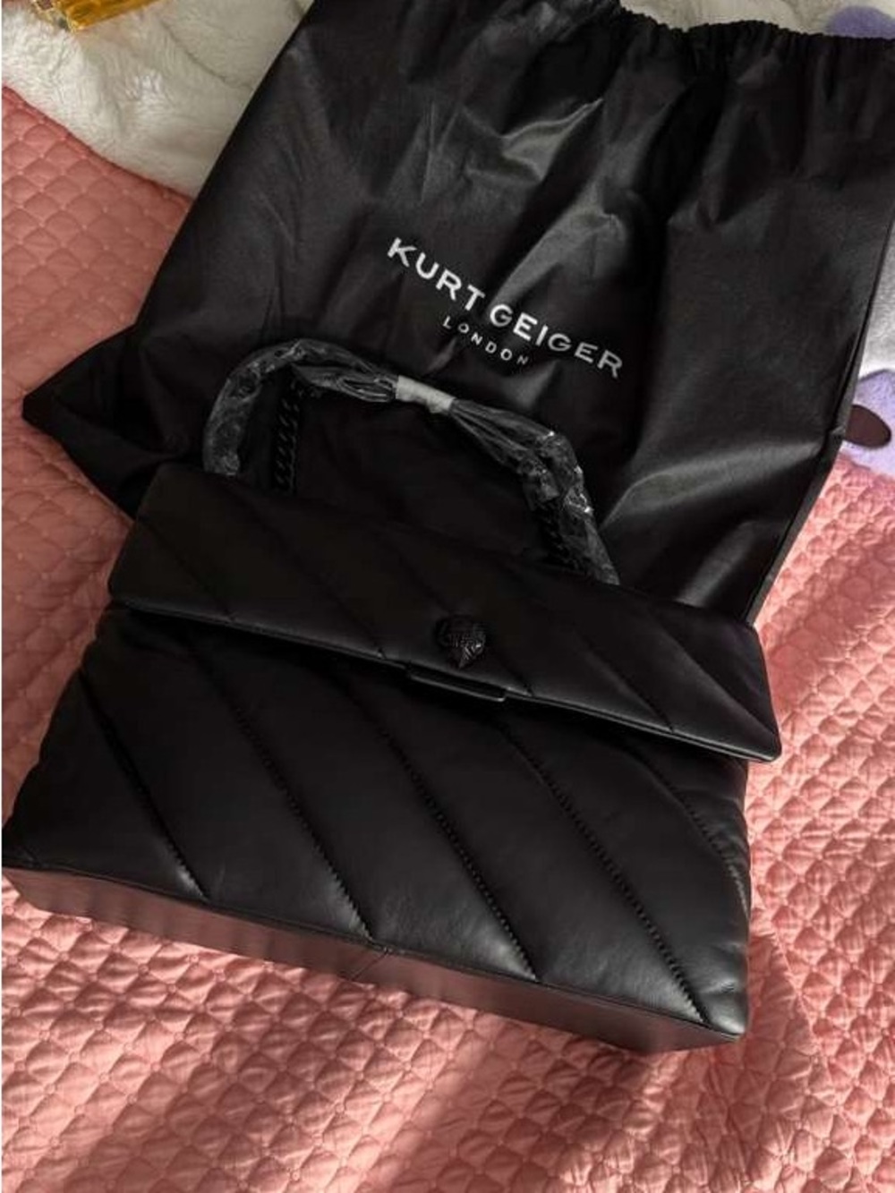 Kurt Geiger Black Quilted Flap Shoulder Bag